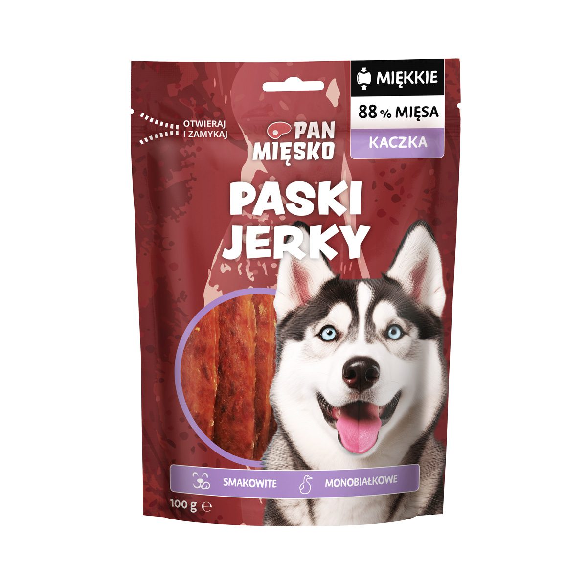 Pan Mięsko Jerky trakice od patke – poslastica za pse (100 g)